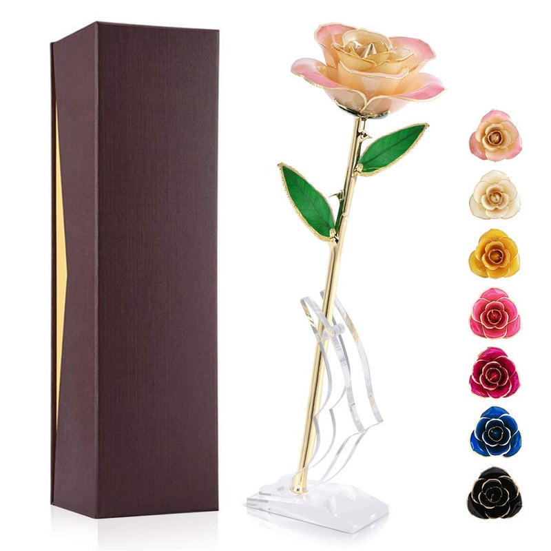 Ejoyous 24K Gold Rose, Forever Preserved Real Rose Lover Mom Wife Daughter Girl Friend, Unique Present on Mother's Day, Wedding Anniversary, Birthday, Proposal, Reward (White - Image 1